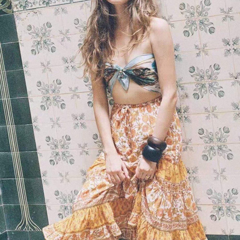 Arnhem Yellow Floral Tiered Midi Skirt